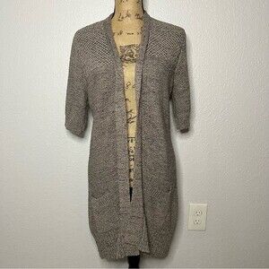 Valerie Bertinelli Size L Beige Open Knit Long Line Duster Open Front Cardigan